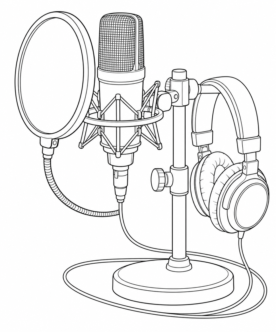 Desenho de Microfone e fones para cantar para colorir