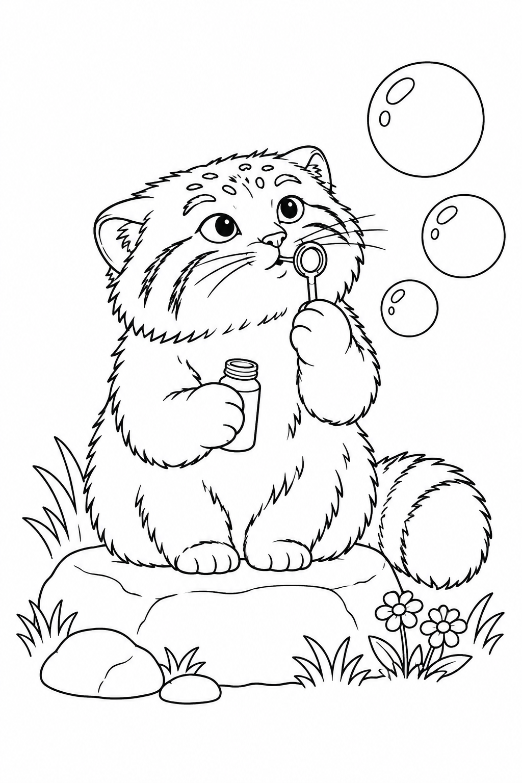 マヌルネコのシャボン玉あそびの塗り絵