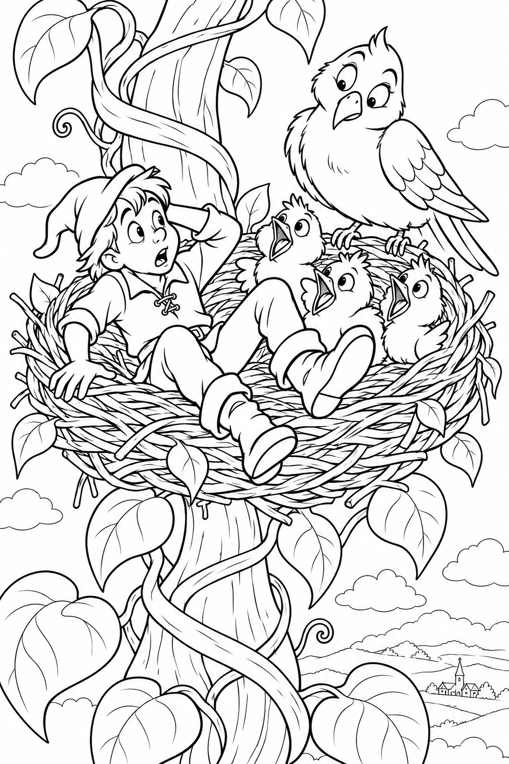 Jack and the Beanstalk・Comedy — A rest in a bird's nest coloring page