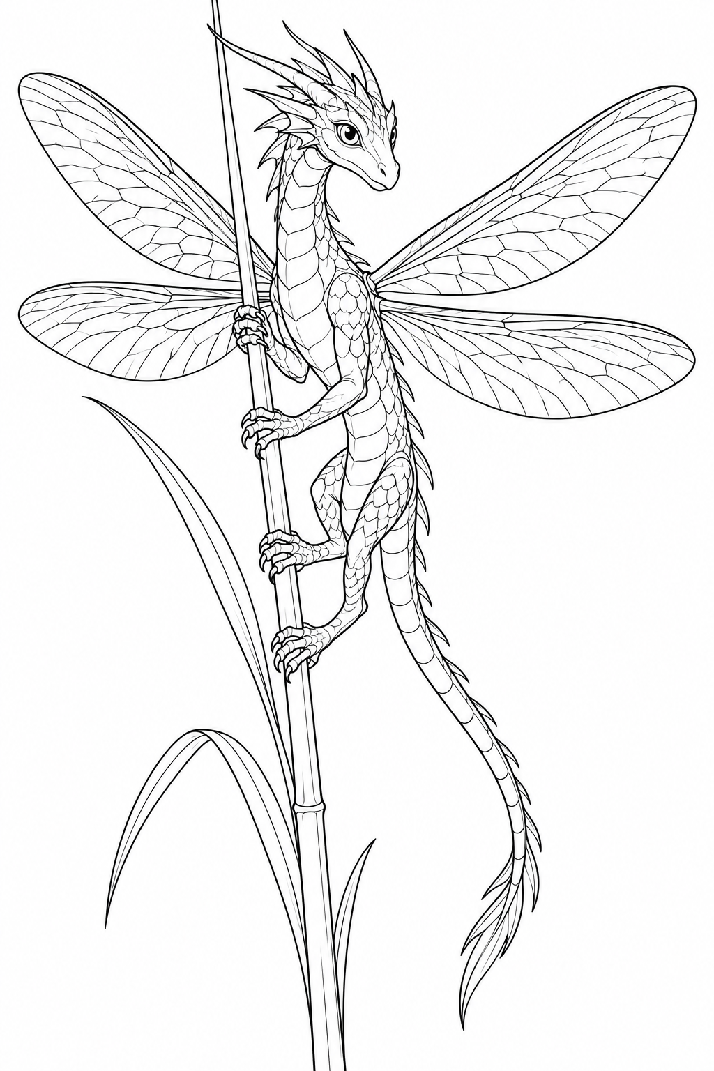 Dibujo de Dragón de cuatro alas secándolas para colorear