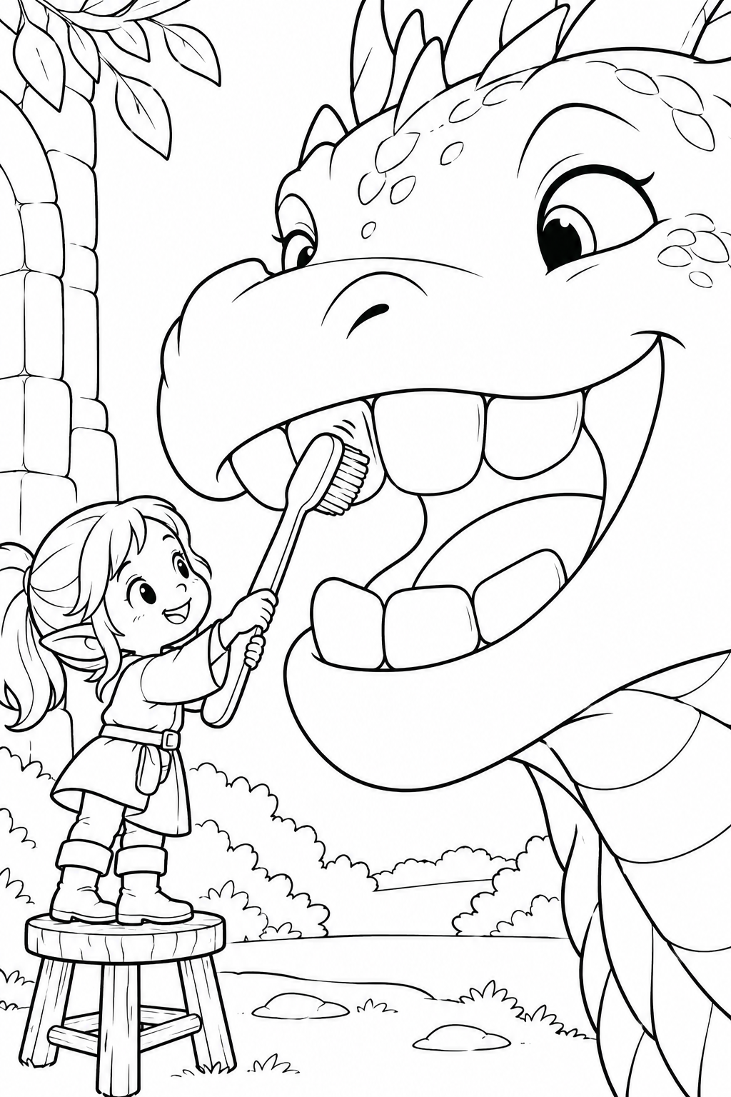 ドラゴンの歯みがきの塗り絵