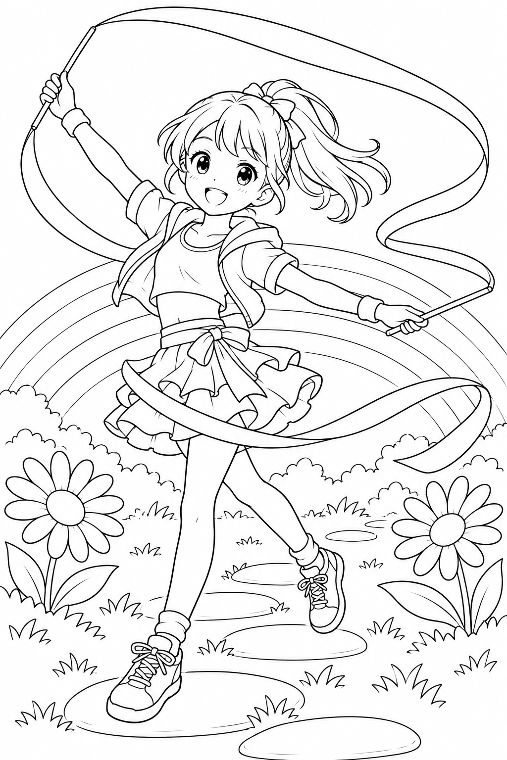リボンで踊るアイドル — 虹のお庭の塗り絵