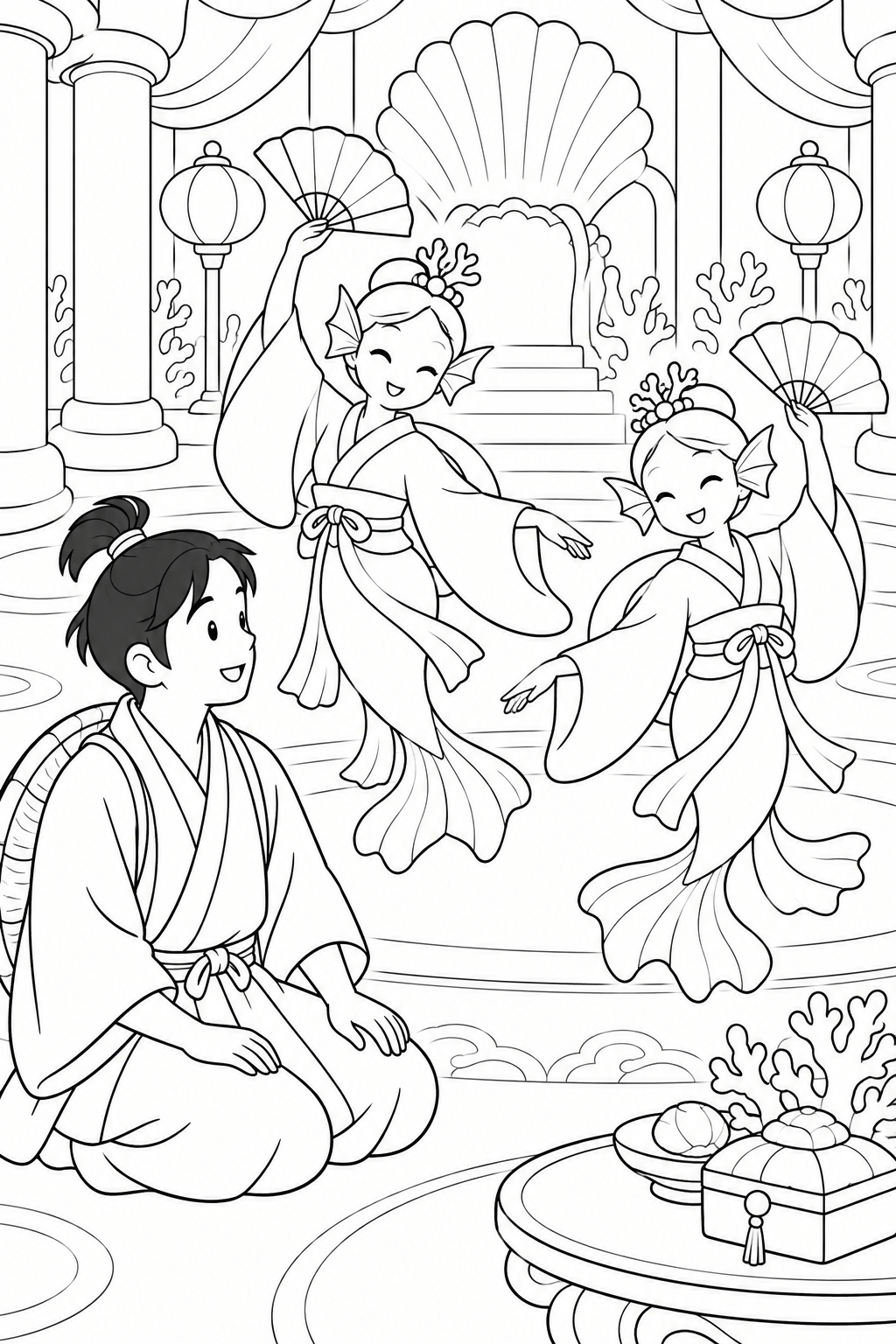 浦島太郎:魚たちの舞(ほっこり)の塗り絵