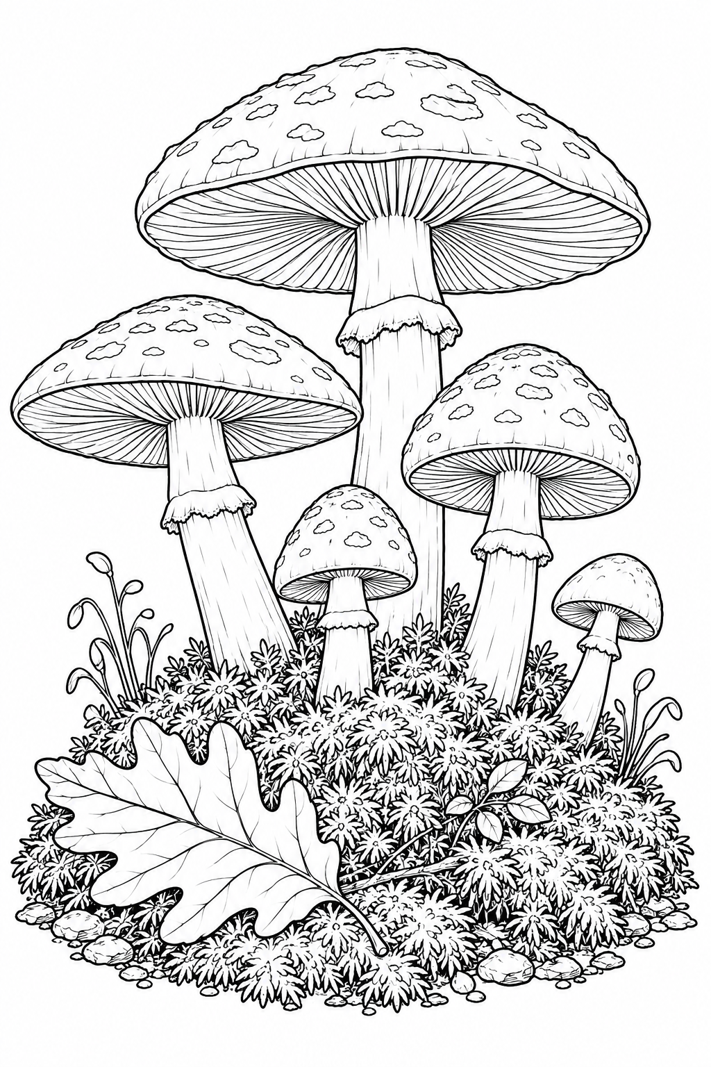 Coloriage Îlot de mousse et petits champignons