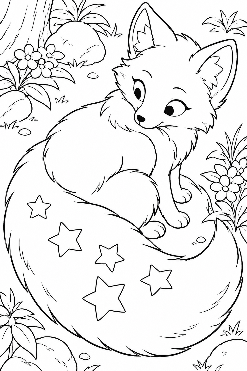 月ぎつねの大きなしっぽの塗り絵