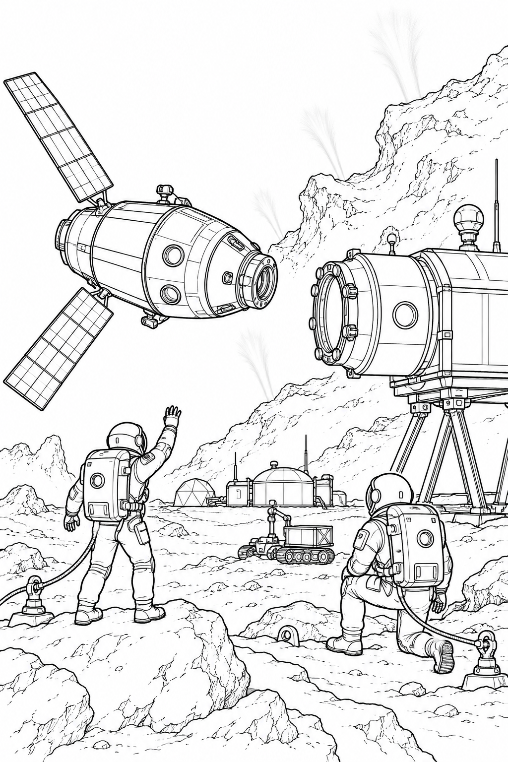 彗星の観測基地：補給船のドッキングの塗り絵