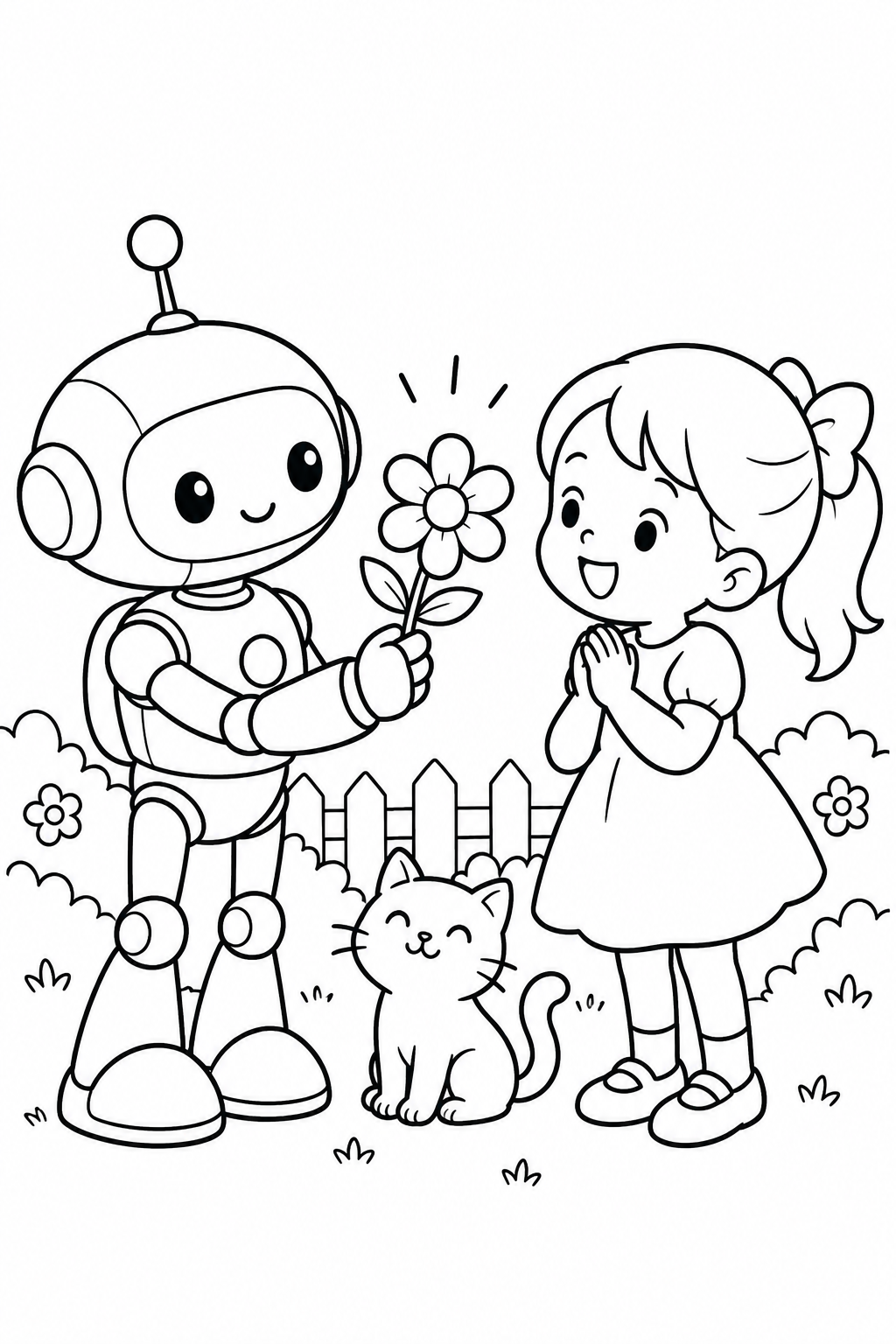 Dibujo de Robot y regalo de flores para colorear