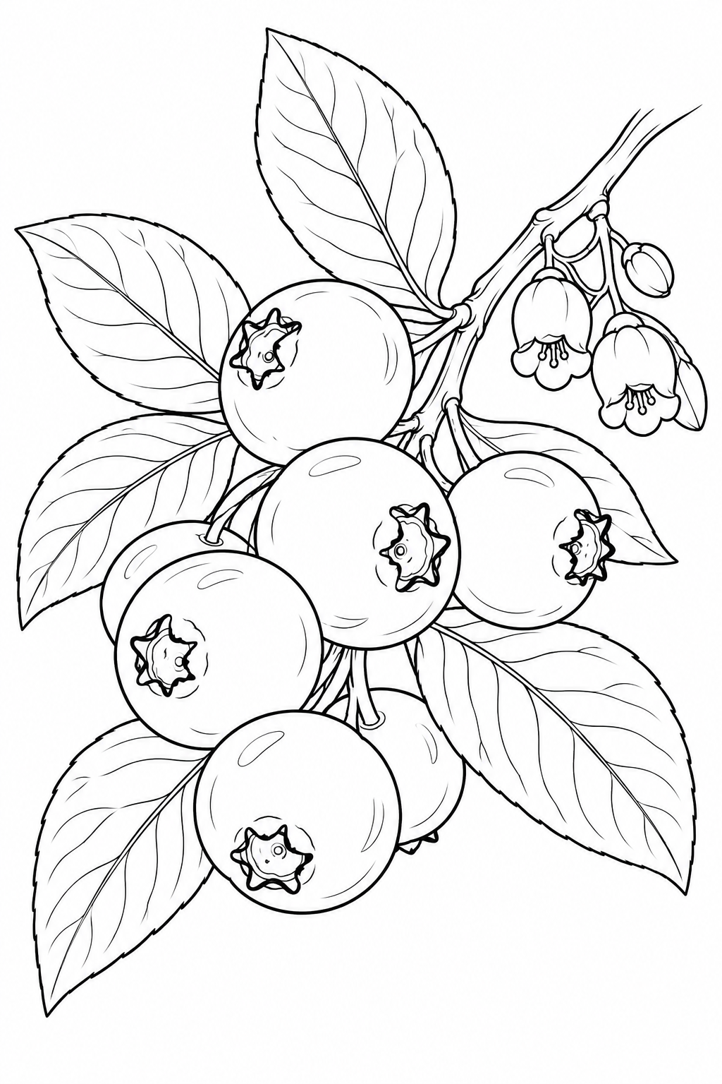 Coloriage Étude de nature : Myrtilles et feuilles