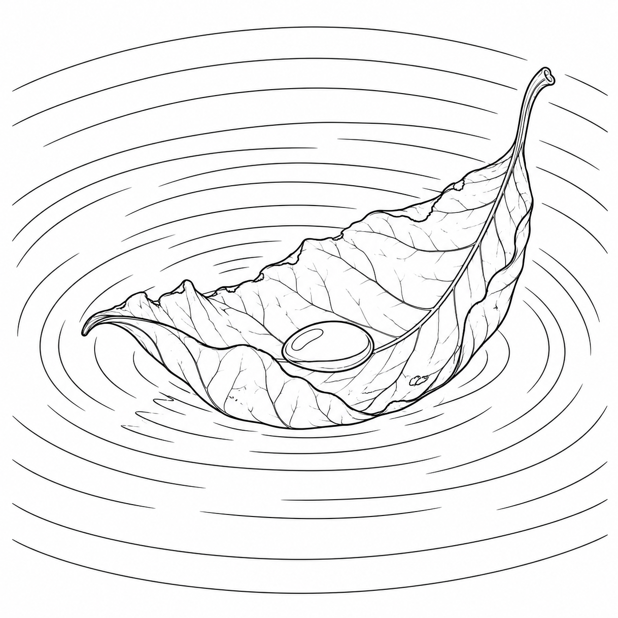 水面に浮く一枚の枯れ葉の塗り絵