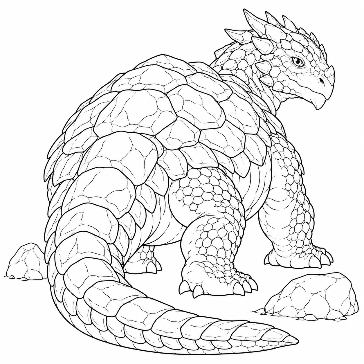 Coloriage Dragon à carapace de pierre se retournant