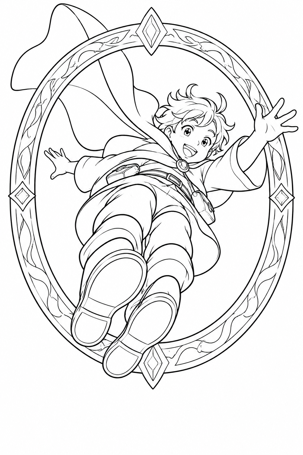 空中の輪をくぐる見習いの塗り絵