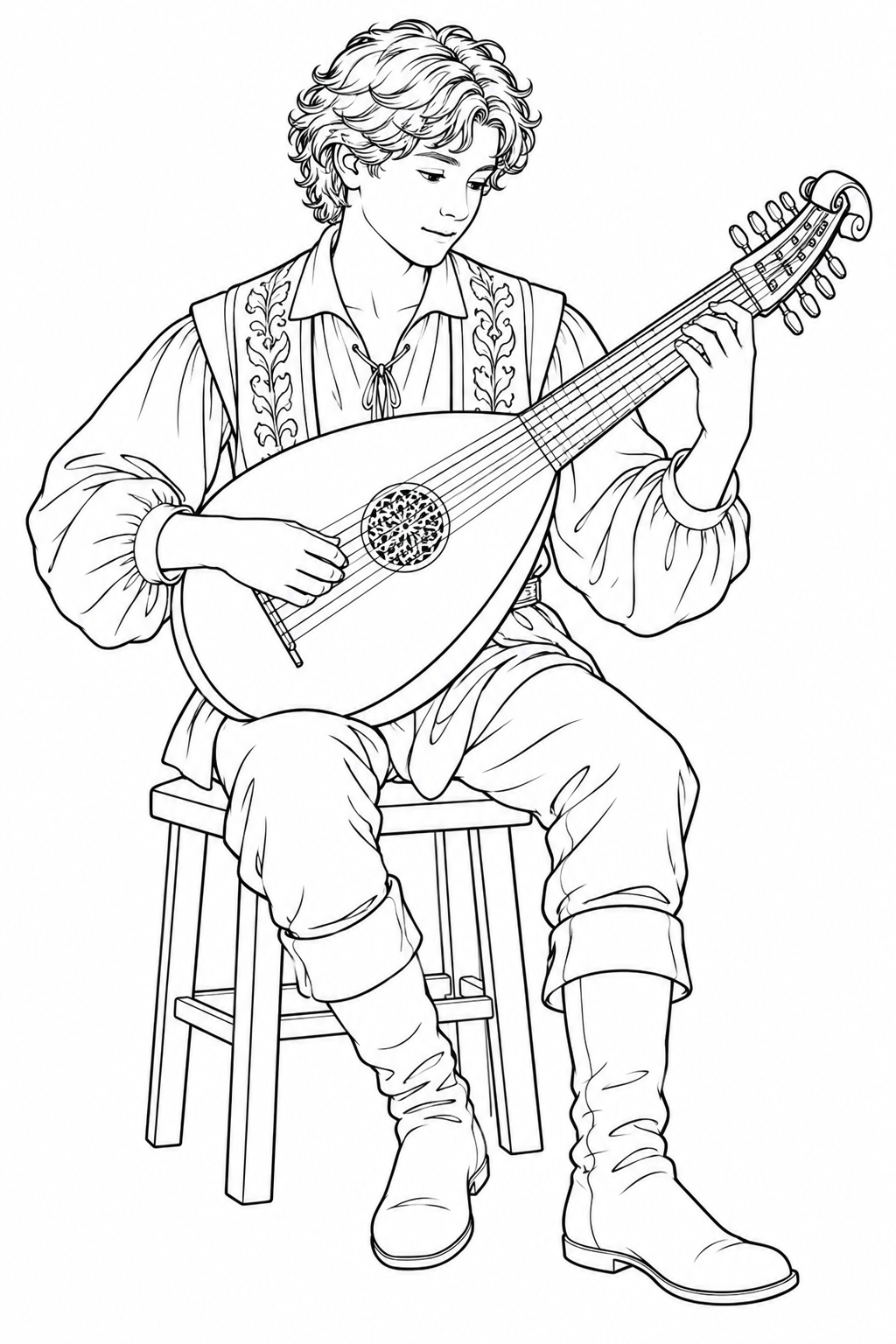 Desenho de Músico segurando um grande alaúde para colorir