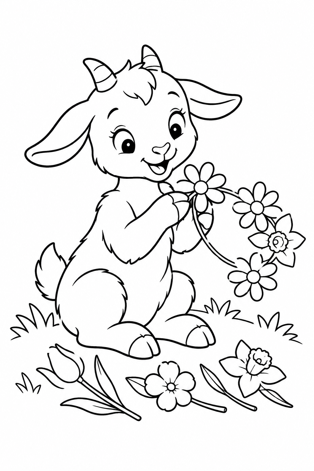 こやぎの花かんむり作りの塗り絵