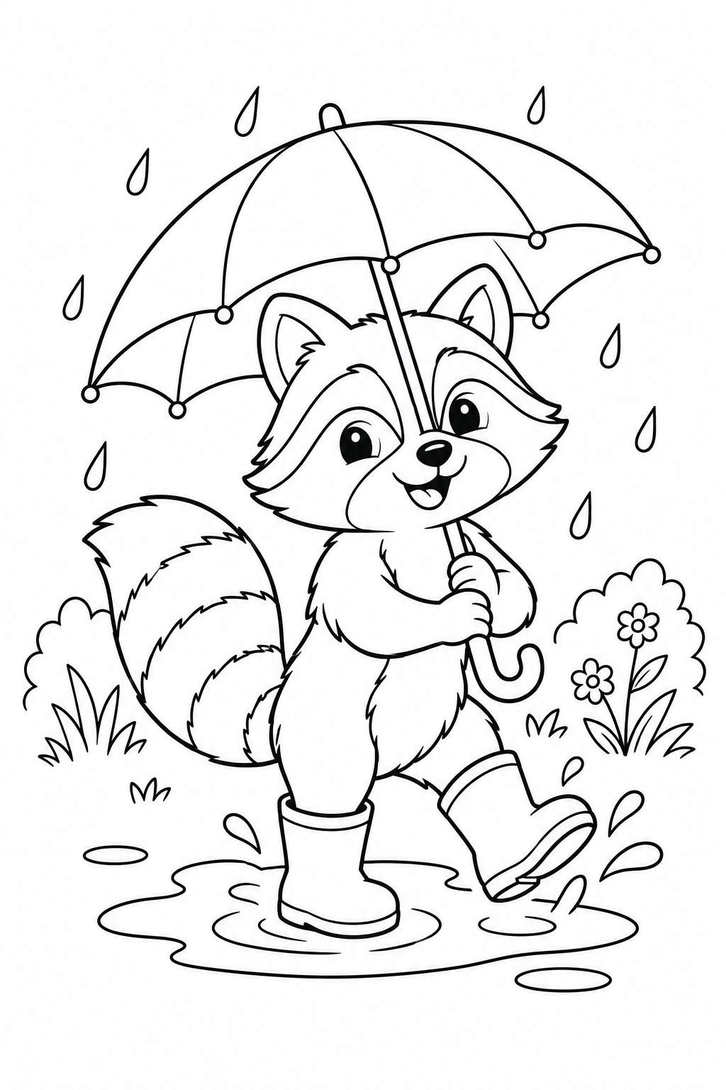 アライグマの雨の日さんぽの塗り絵