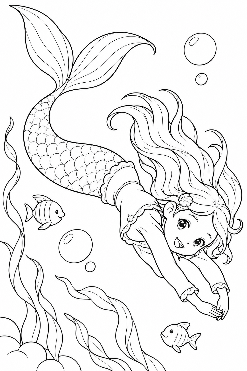 人魚の水中バレエの塗り絵