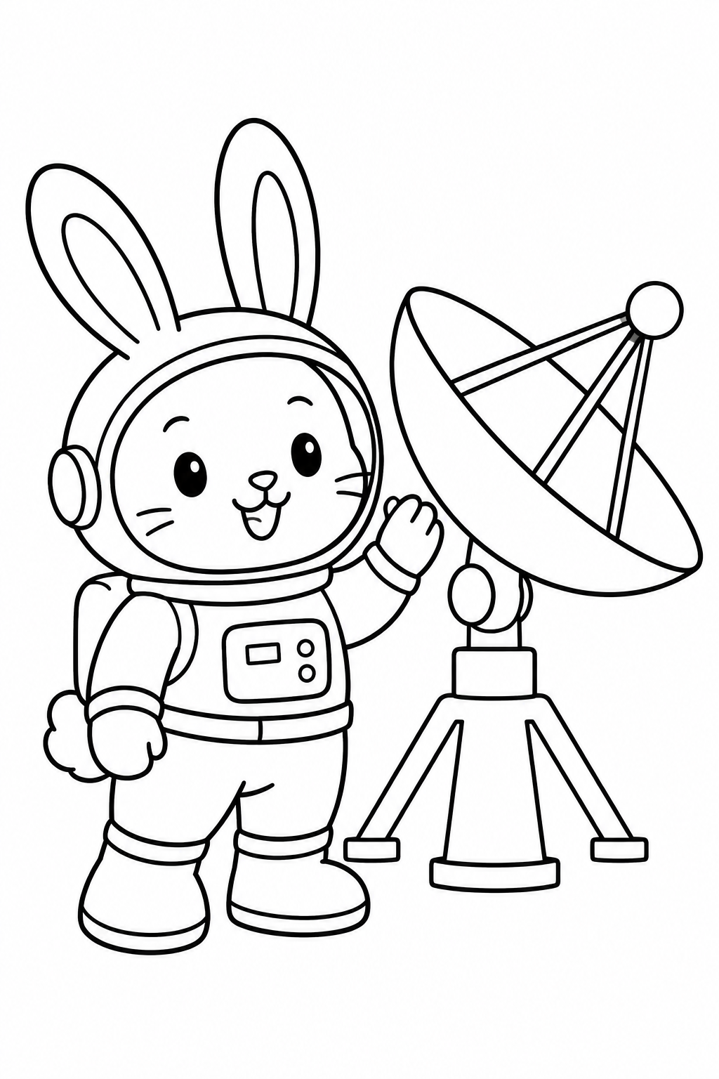 宇宙うさぎと通信アンテナの塗り絵