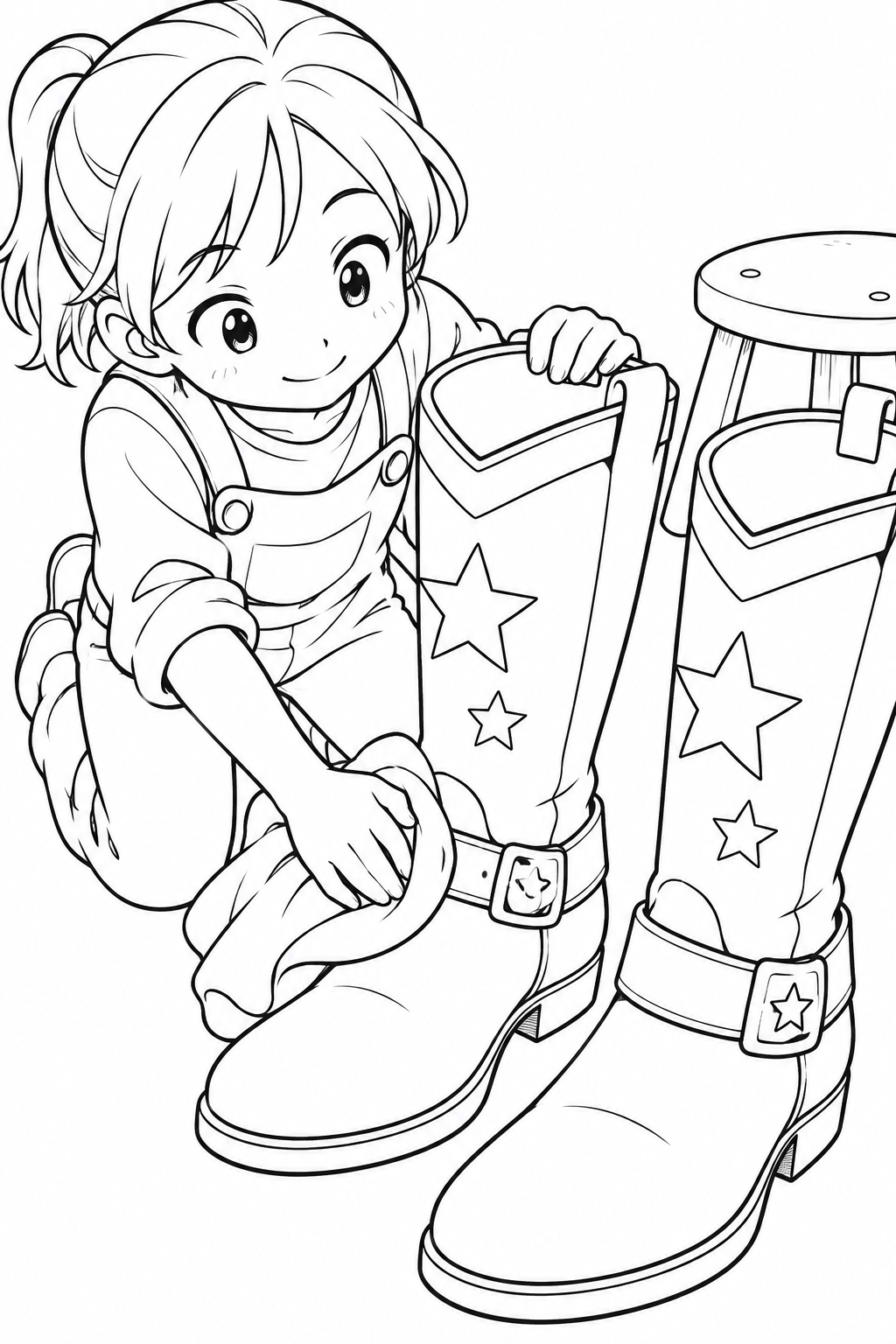 ブーツをみがいて出番待ちの塗り絵