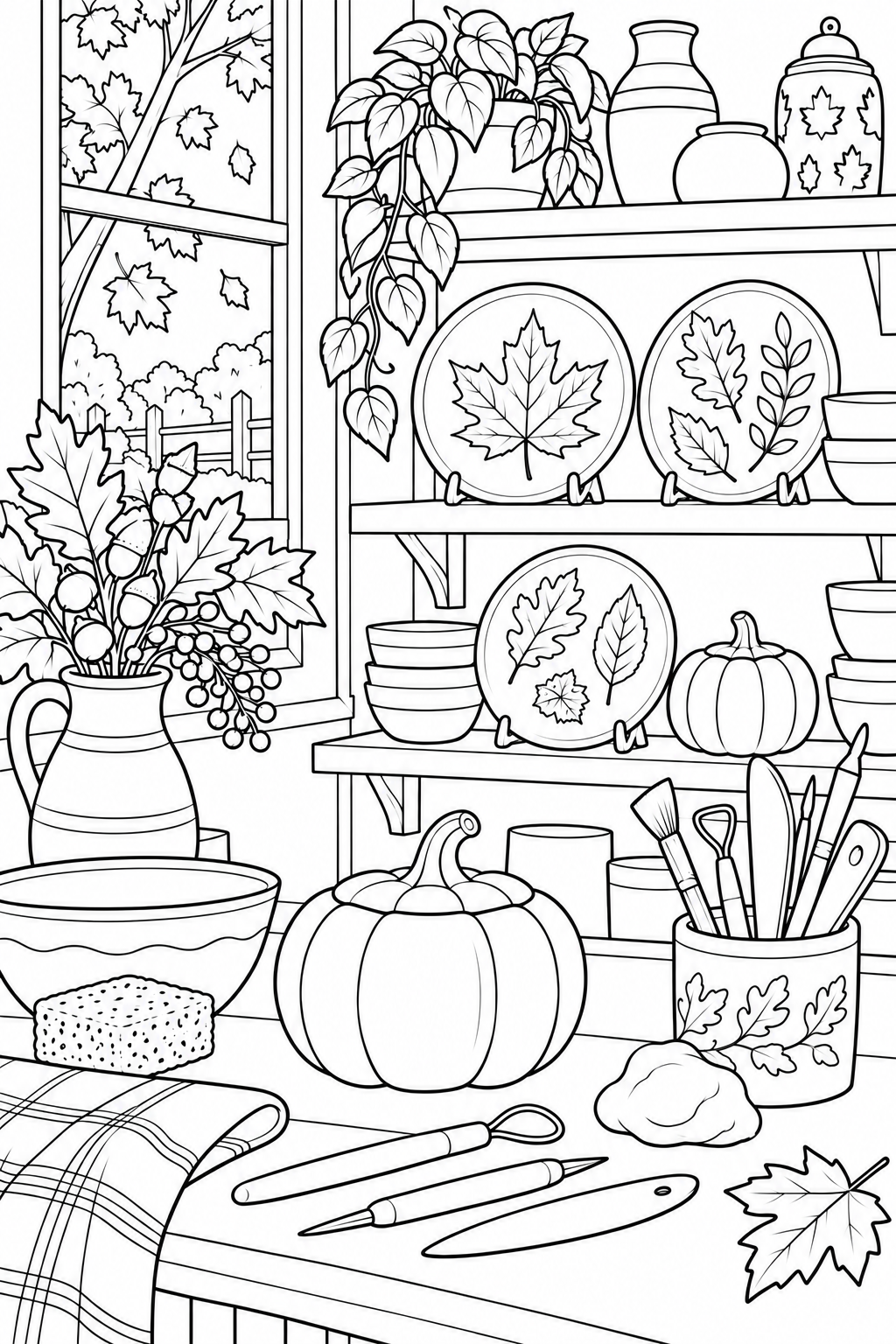 秋の陶芸工房のうつわの塗り絵