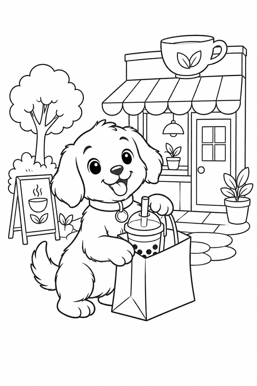 こいぬのお茶屋さんのお買い物の塗り絵