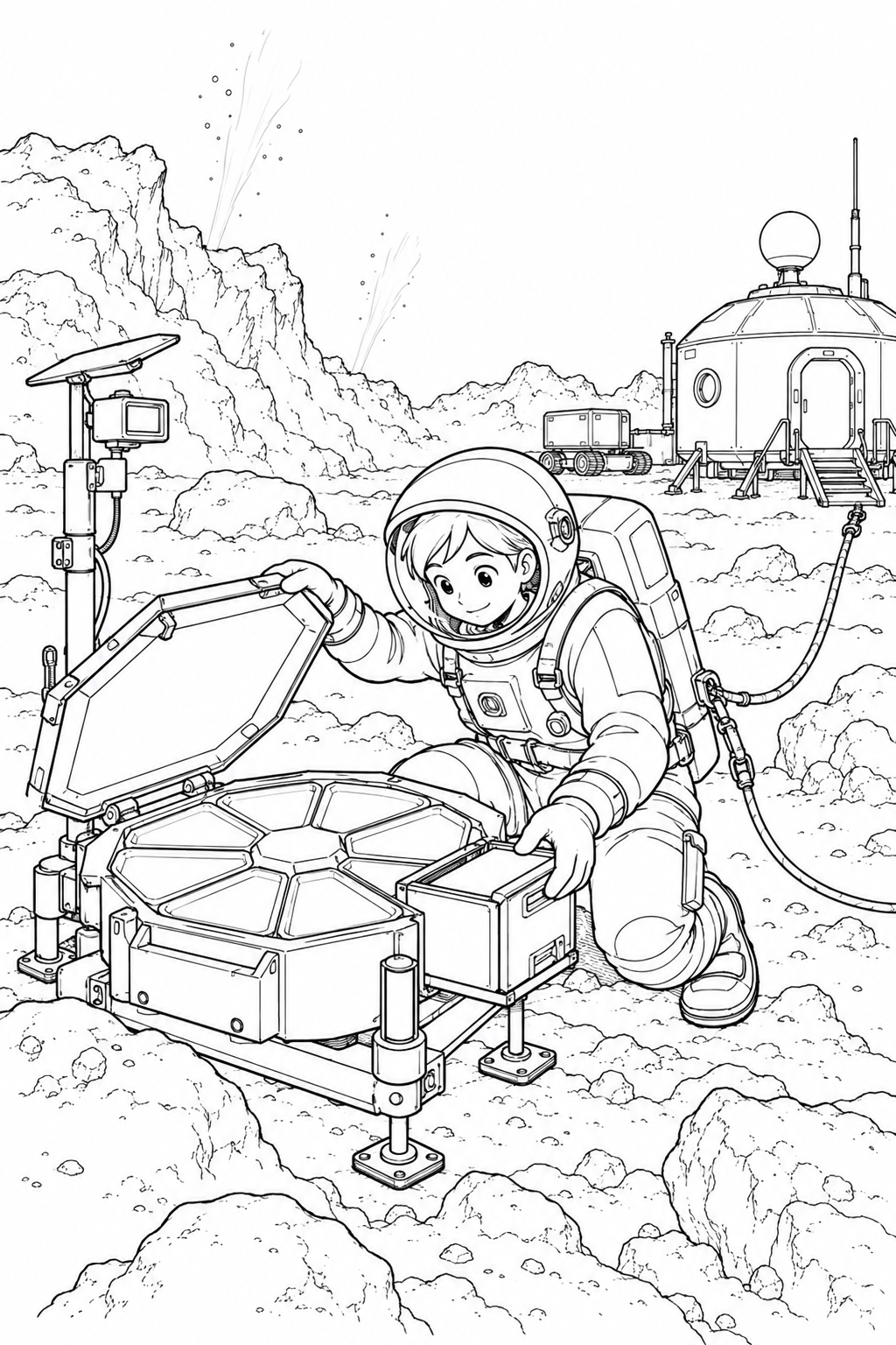 彗星の観測基地:宇宙のちりを集める装置の塗り絵