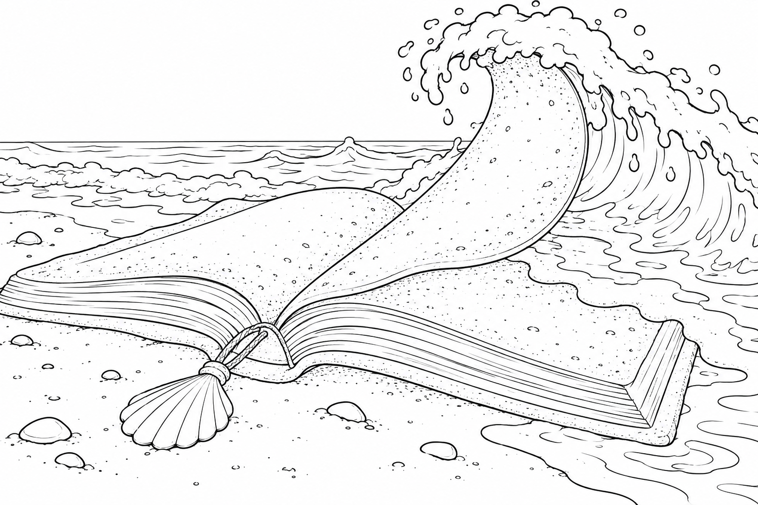 波がめくる砂の本の塗り絵