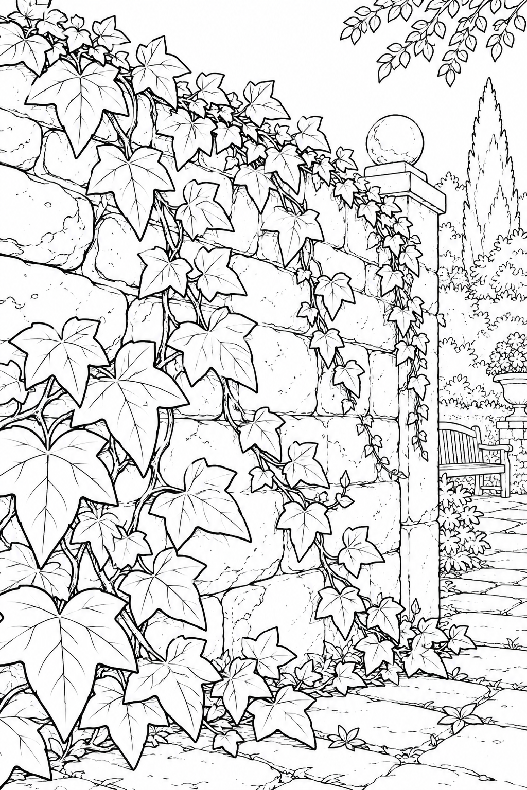 自然のひとこま:アイビーのつると葉の塗り絵