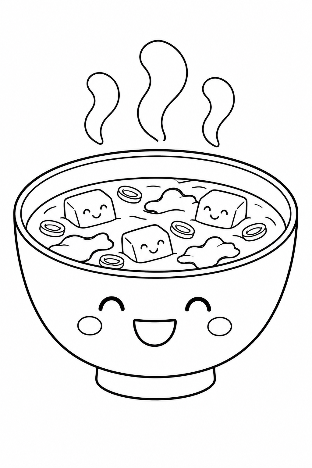 みそ汁とお椀のにっこり顔の塗り絵