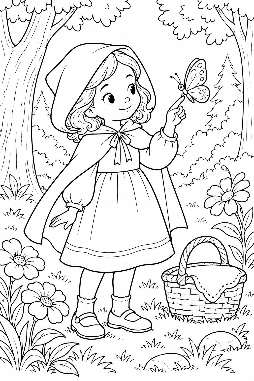 Dibujo de Caperucita Roja — Mariposas en el prado secreto para colorear