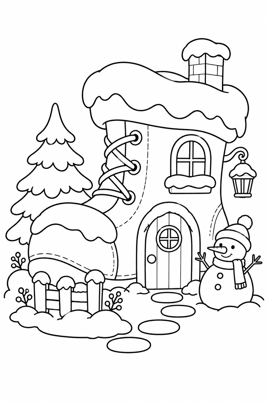 長ぐつのおうちの雪の日の塗り絵