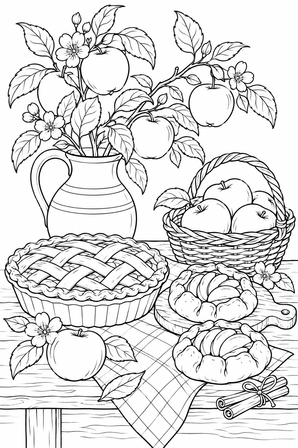 りんごの枝と素朴な焼き菓子の塗り絵
