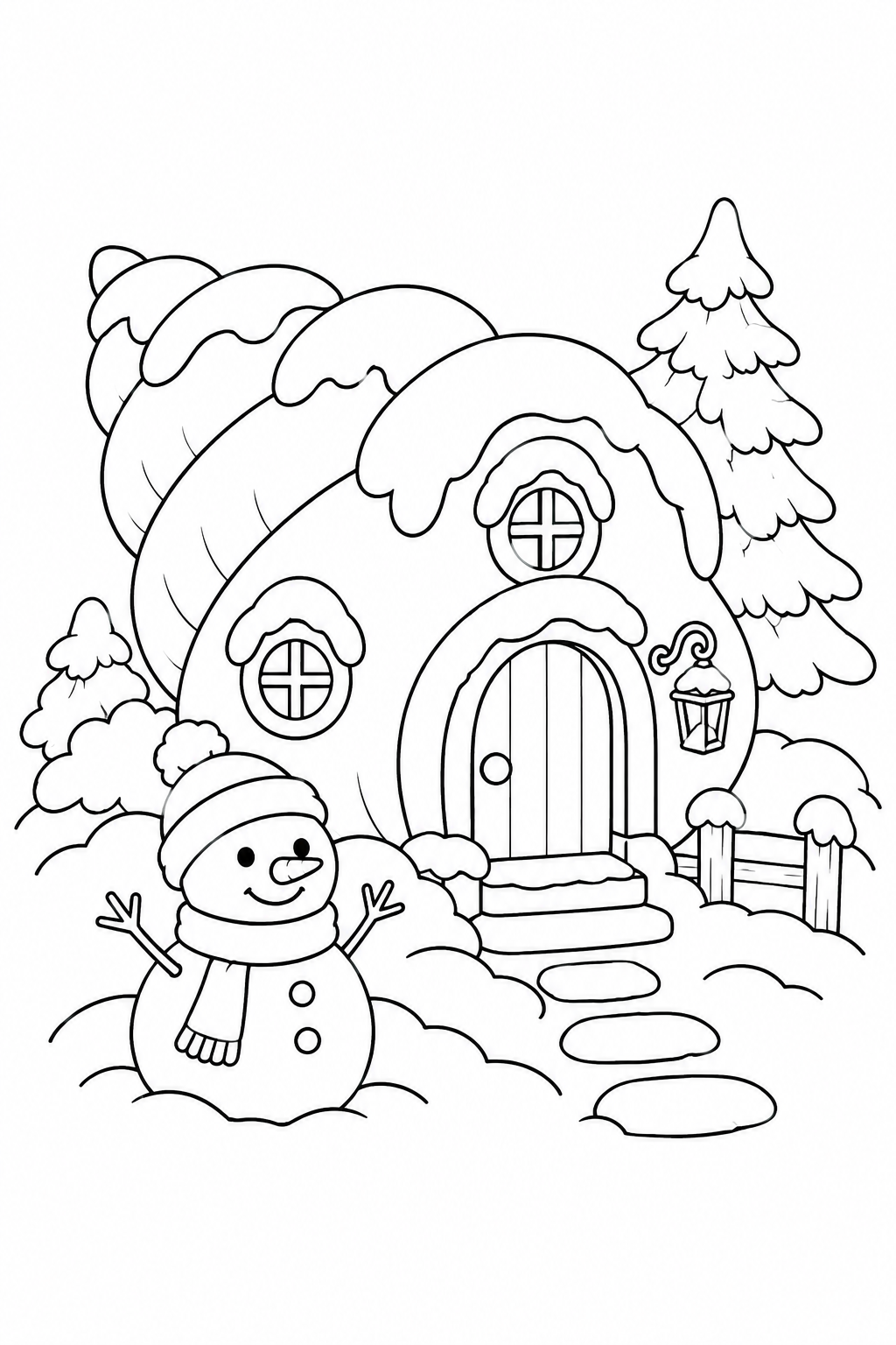 貝がらのおうちの雪の日の塗り絵