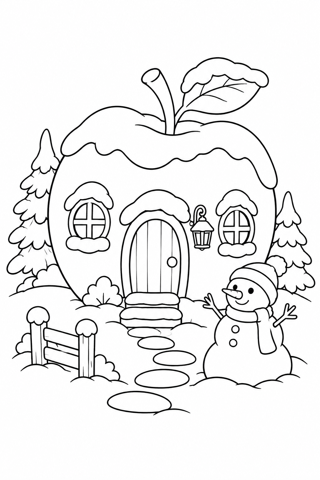 りんごのおうちの雪の日の塗り絵