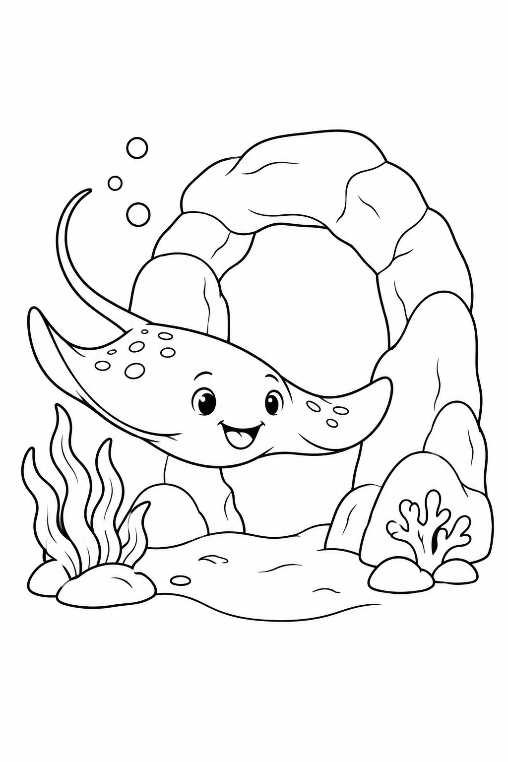 エイと海のトンネルの塗り絵