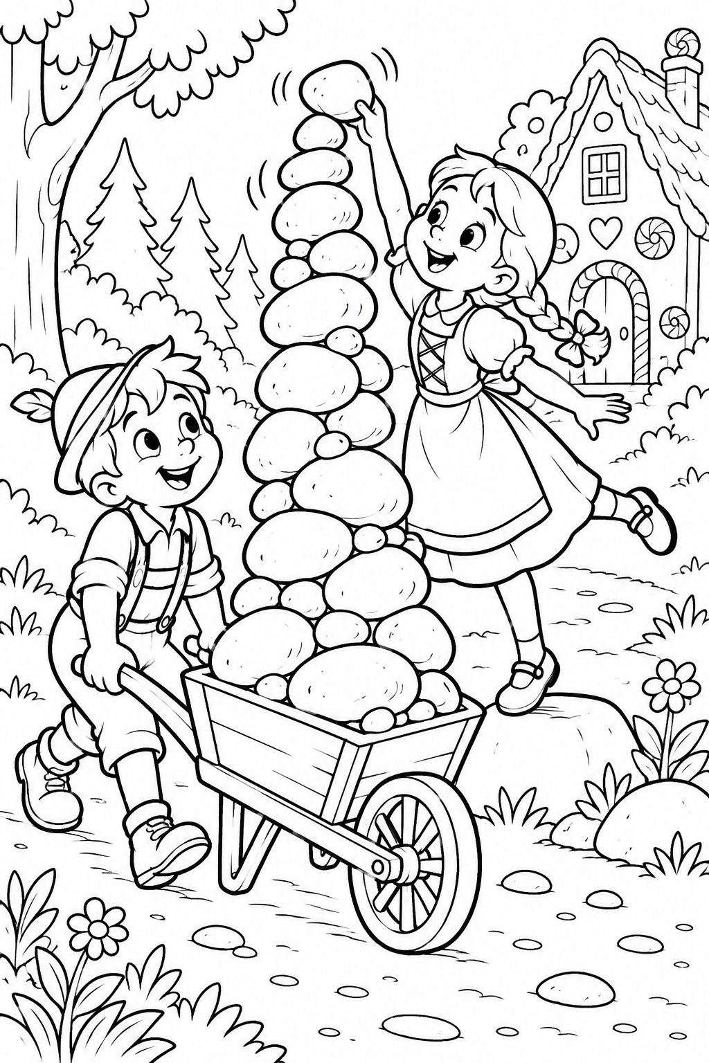 Hansel and Gretel:An overloaded pebble cart(Comedy) coloring page