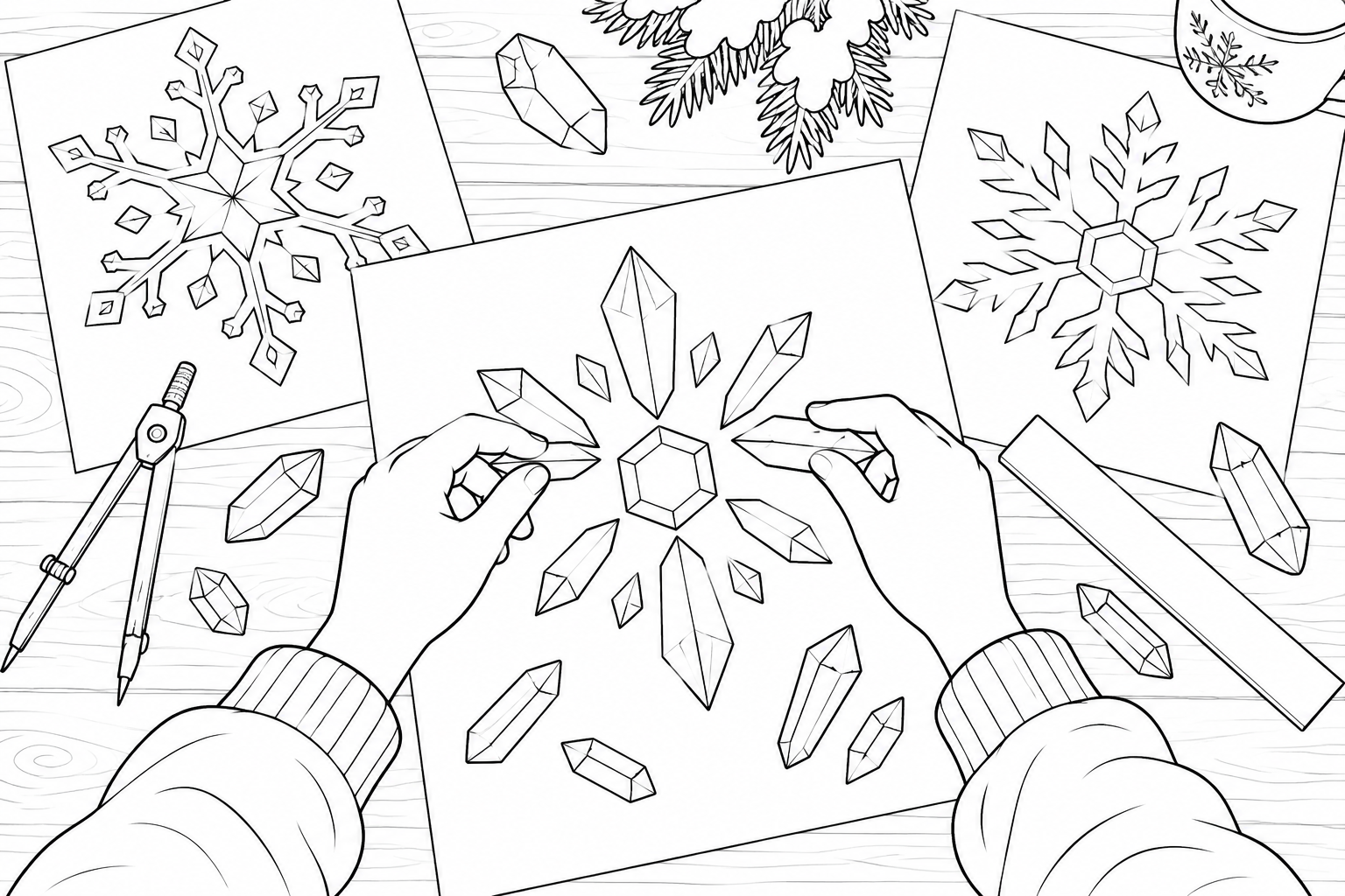 雪の結晶の設計室の塗り絵