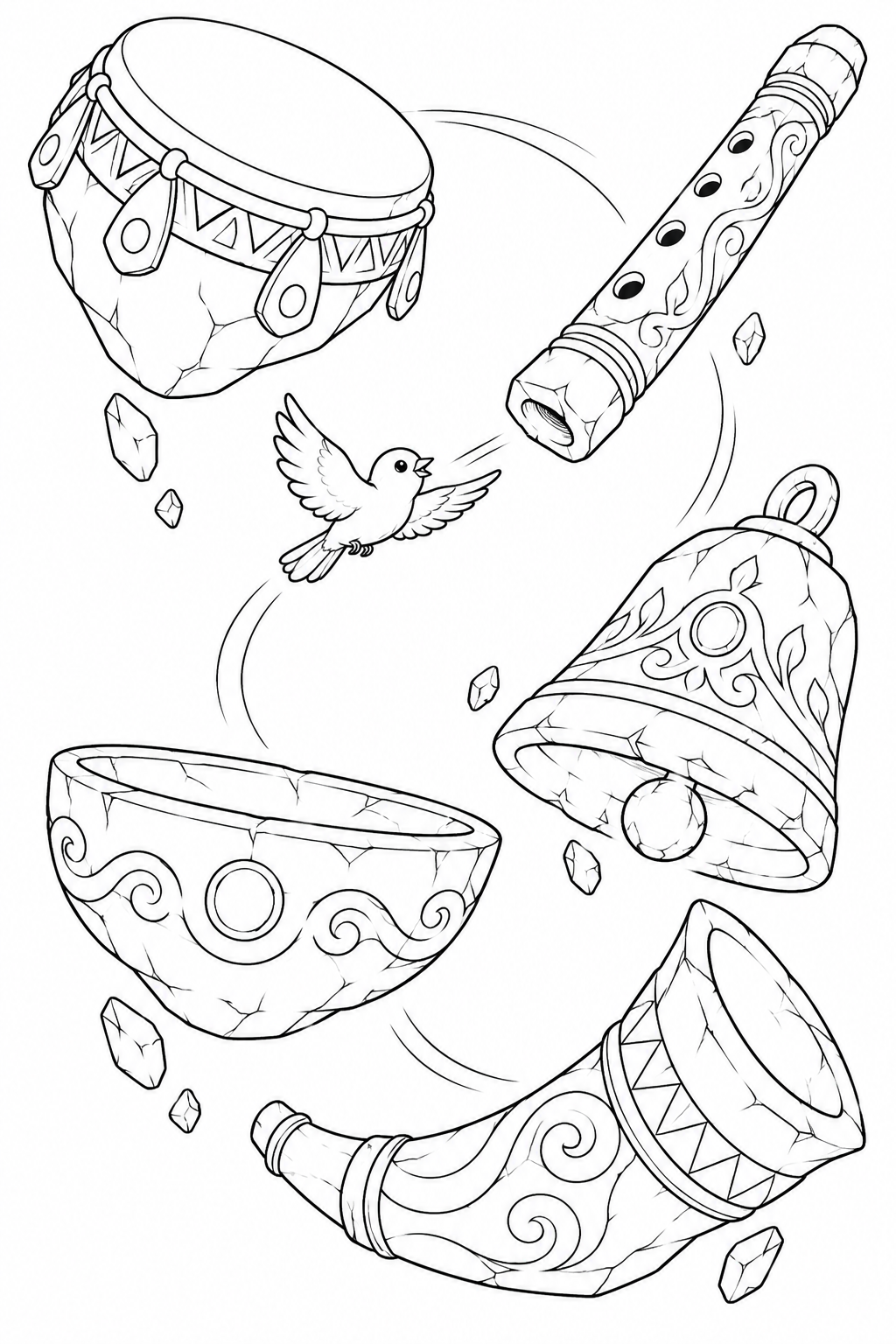 空に浮く石の楽器の塗り絵