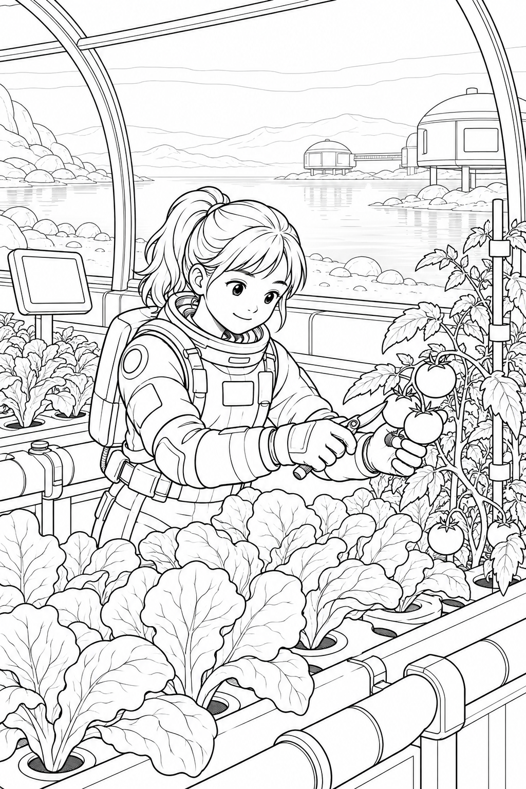 タイタンの湖畔基地:野菜を育てる温室の塗り絵