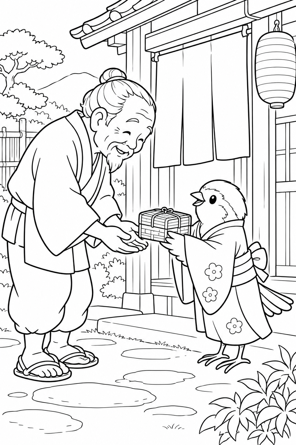 したきりすずめ:小さなつづらをありがとうの塗り絵