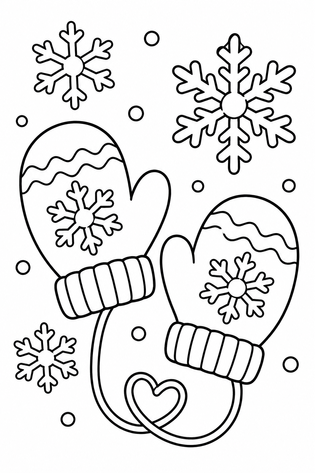 Dibujo de Copos de nieve y guantes para colorear