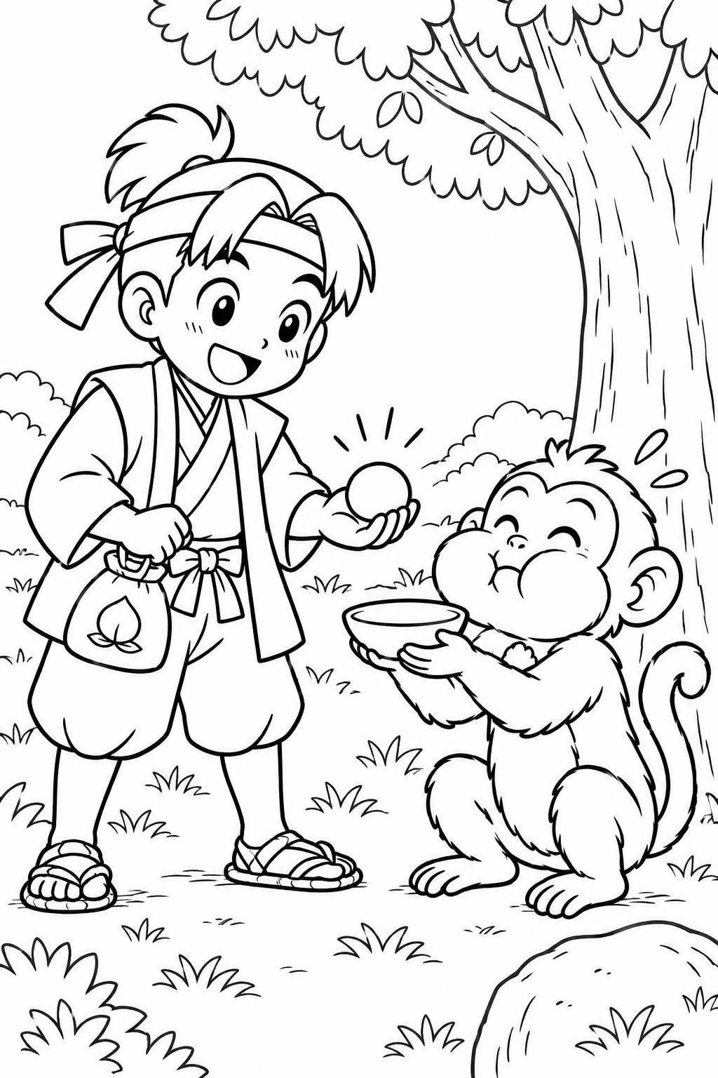 ギャグ桃太郎：猿にきびだんごをどうぞの塗り絵