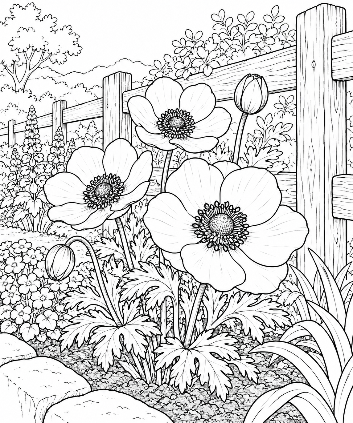 自然のひとこま:アネモネの花びらの塗り絵