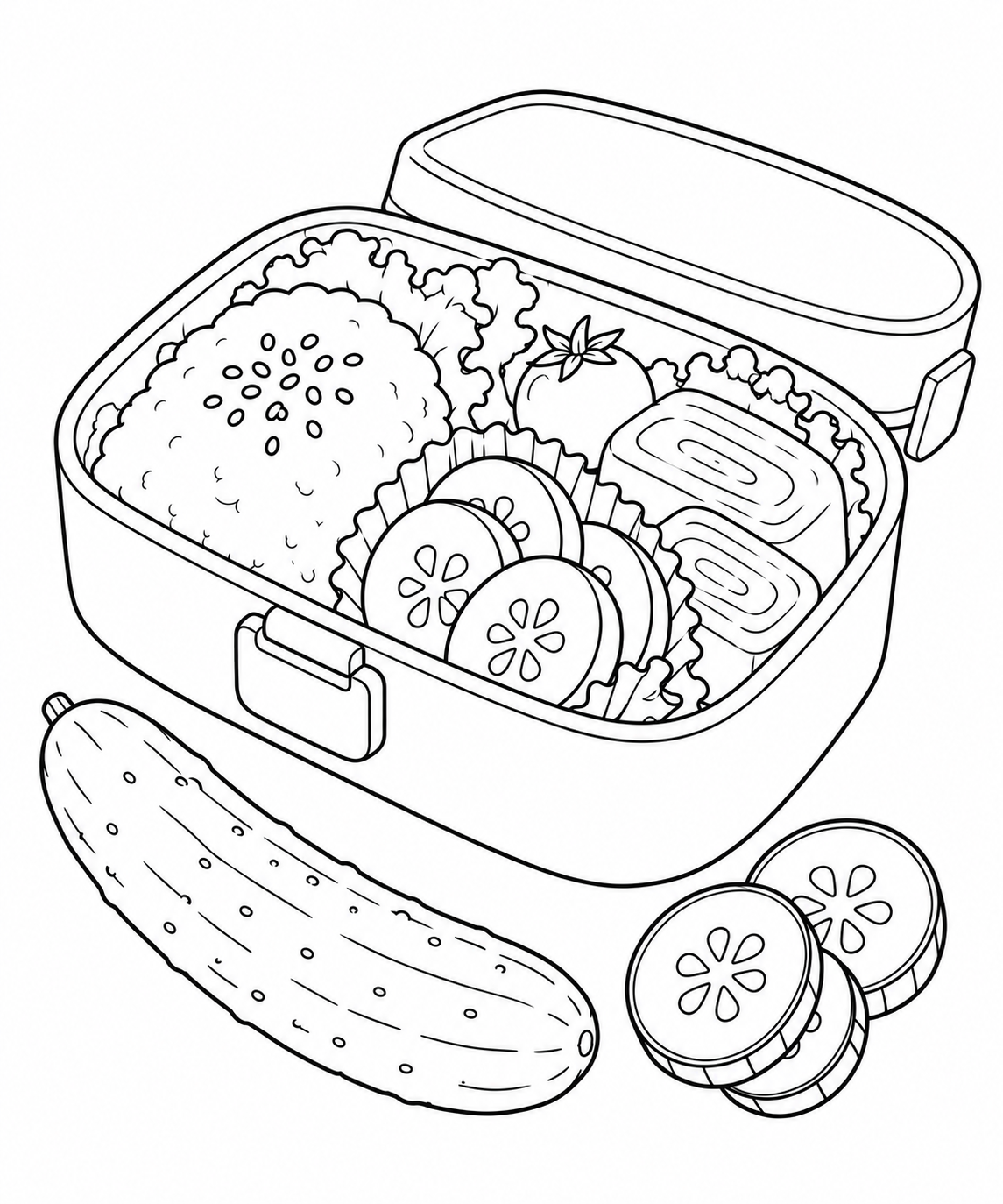 Dibujo de Pepinos y una lonchera de verano para colorear