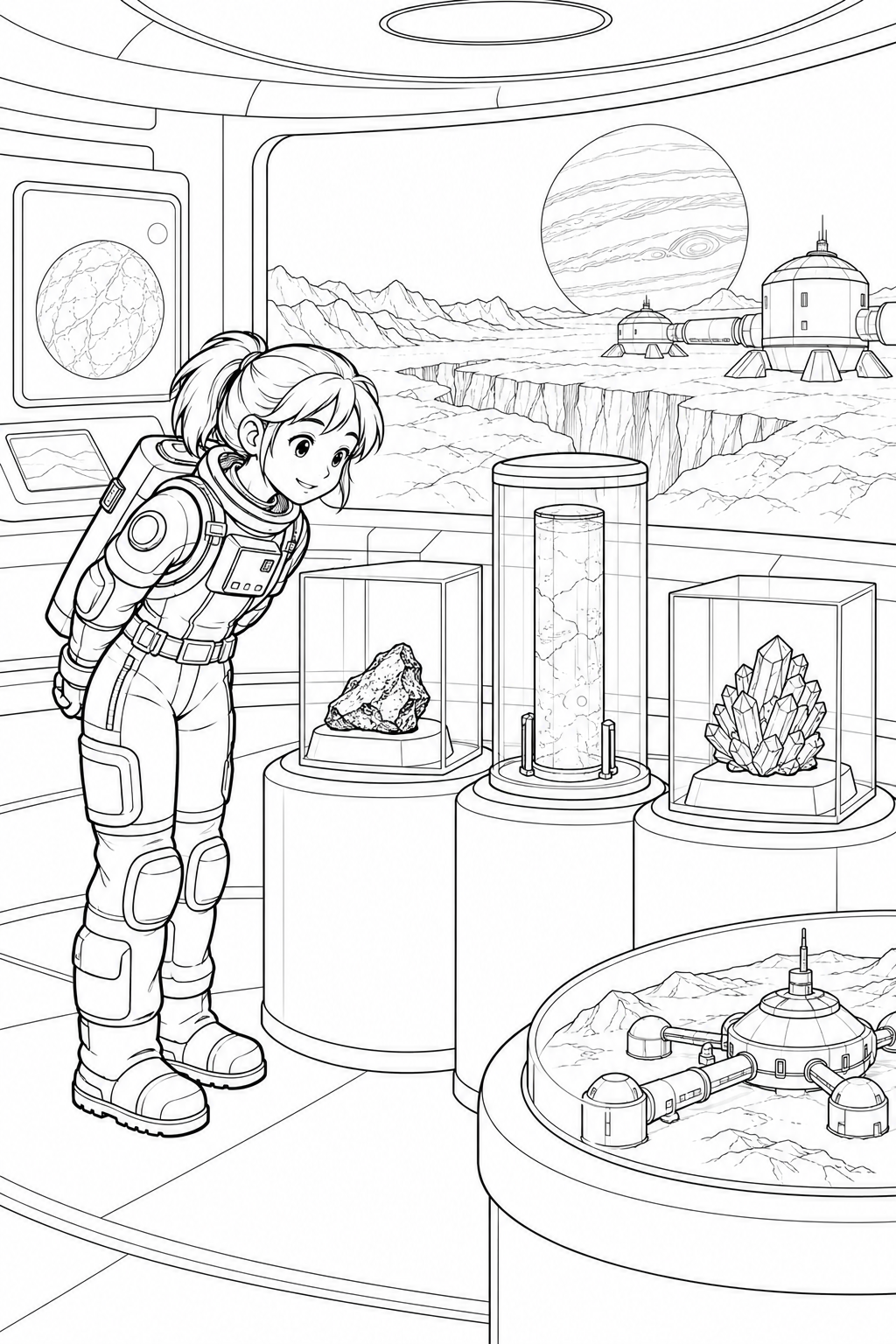 Dibujo de Base de exploración de la luna helada: Sala de muestras de exploración para colorear