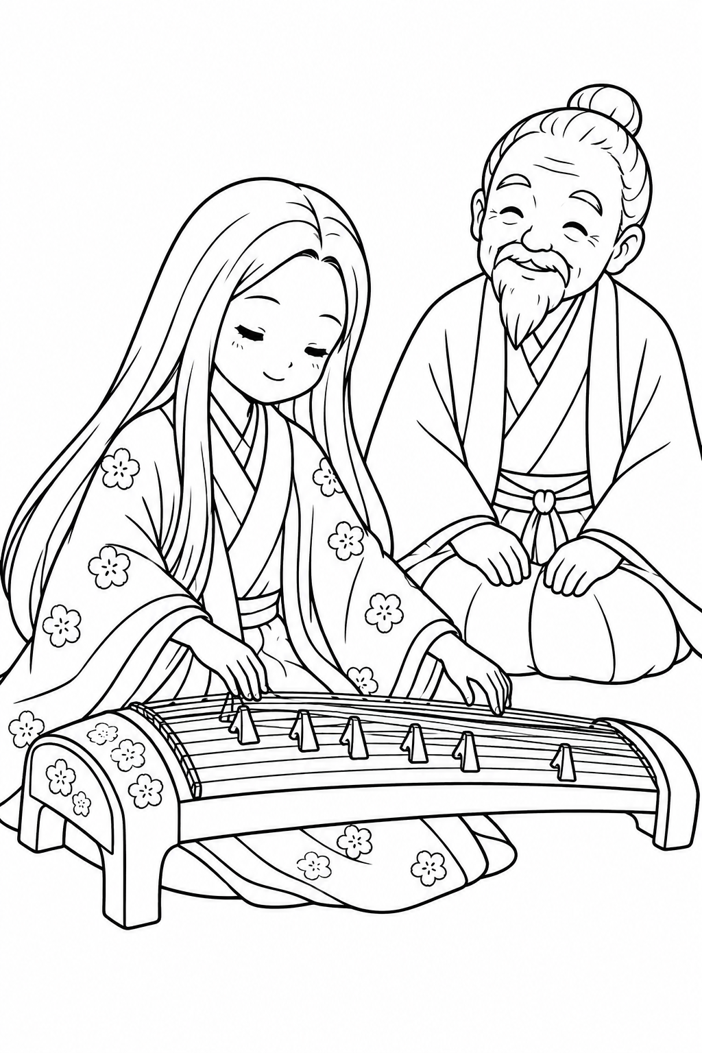 かぐや姫のお琴のれんしゅうの塗り絵