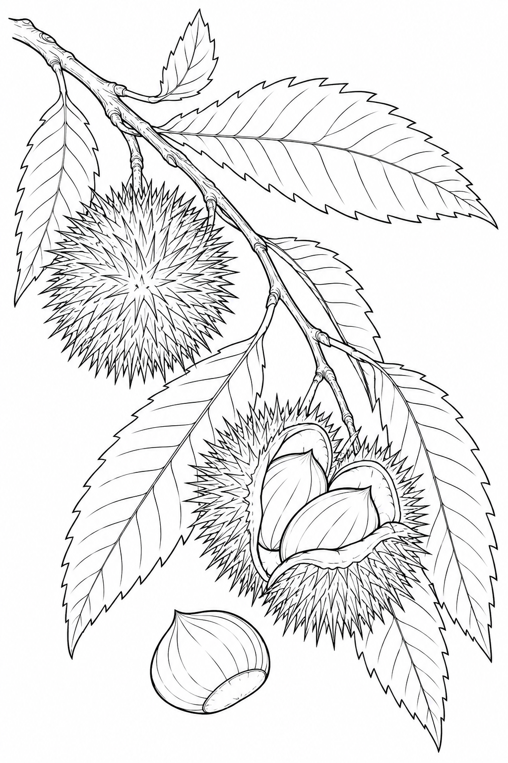 Coloriage Branche de châtaignier en fruits