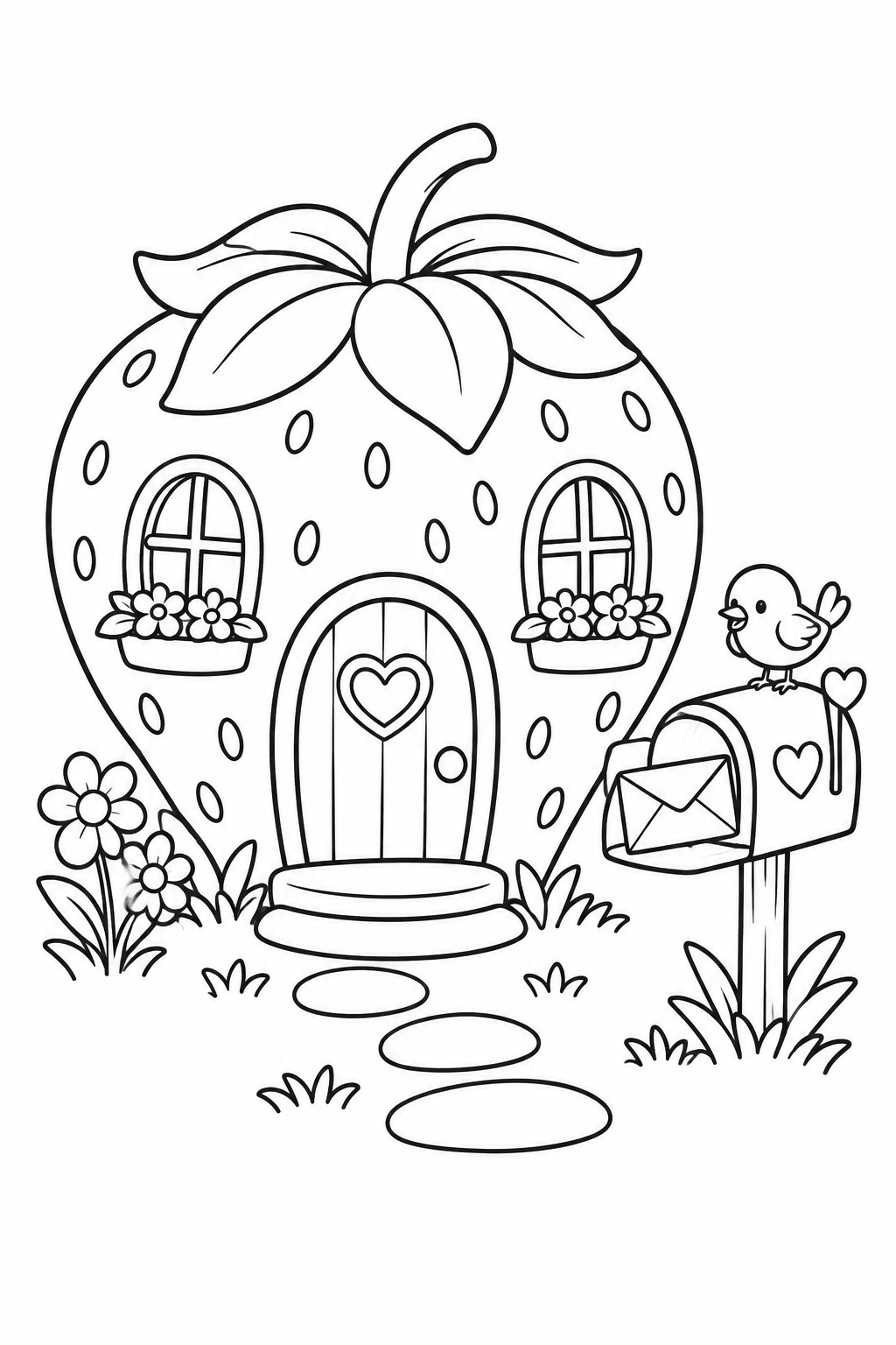 Dibujo de La casita de fresa y su buzón para colorear