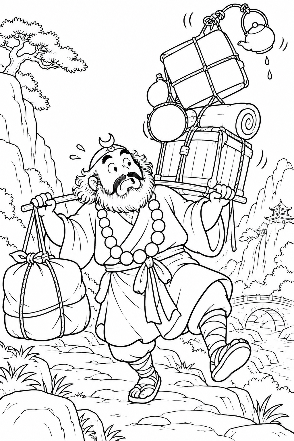 Comical Journey to the West：Wujing and the travel bundles coloring page