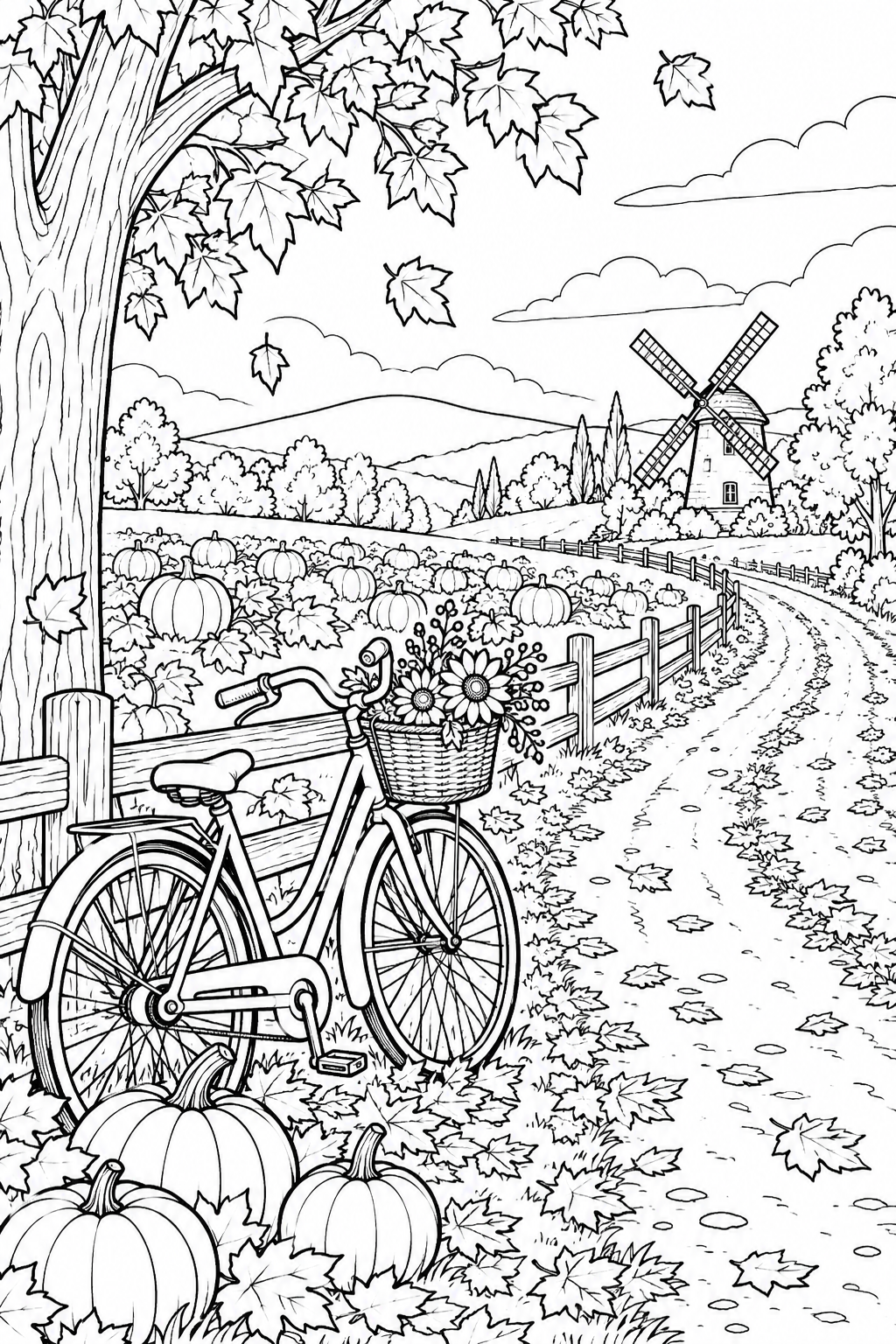 Coloriage Aventure à vélo sur le sentier — automne