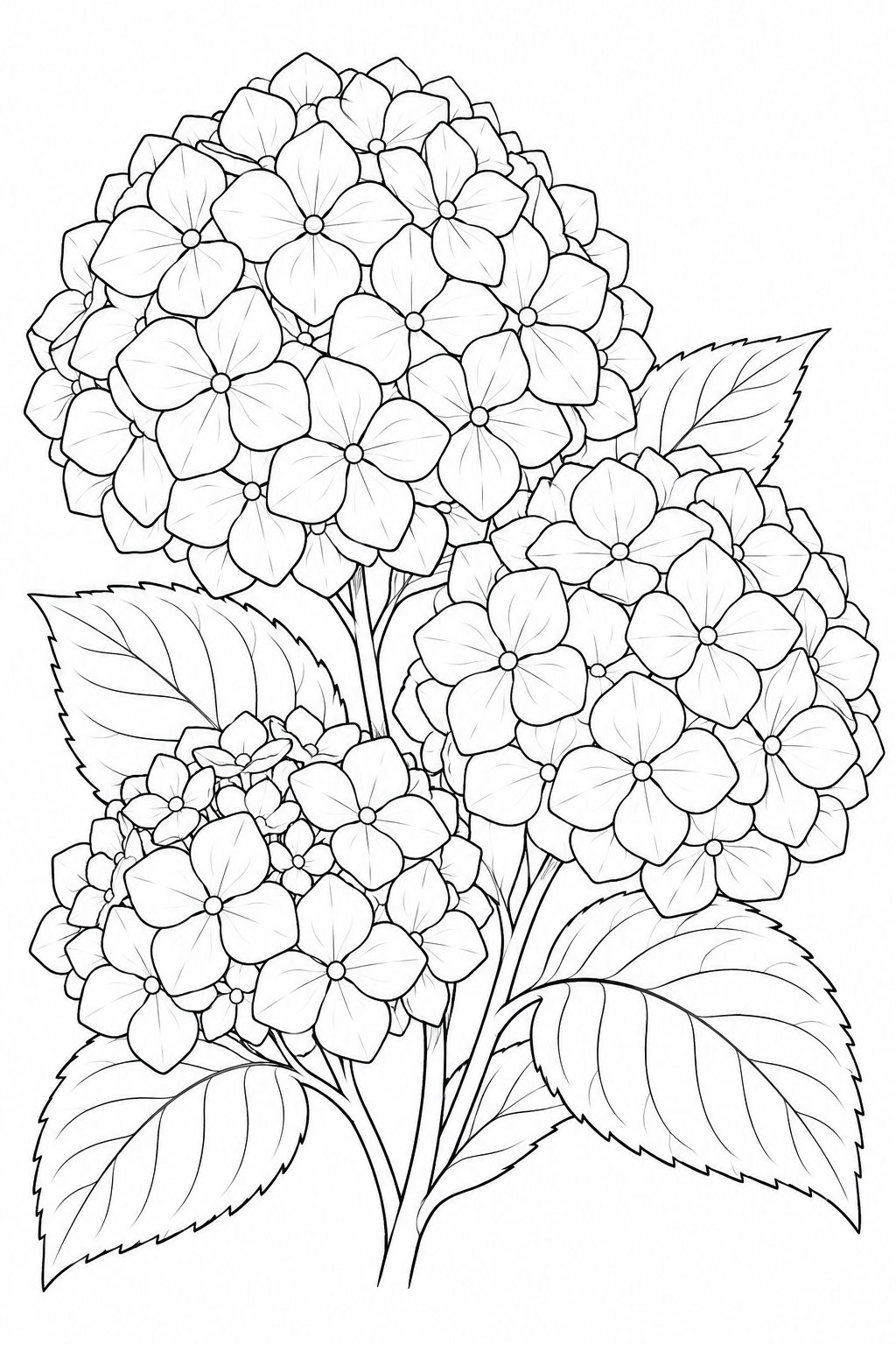 観察スケッチ:アジサイの花房の塗り絵