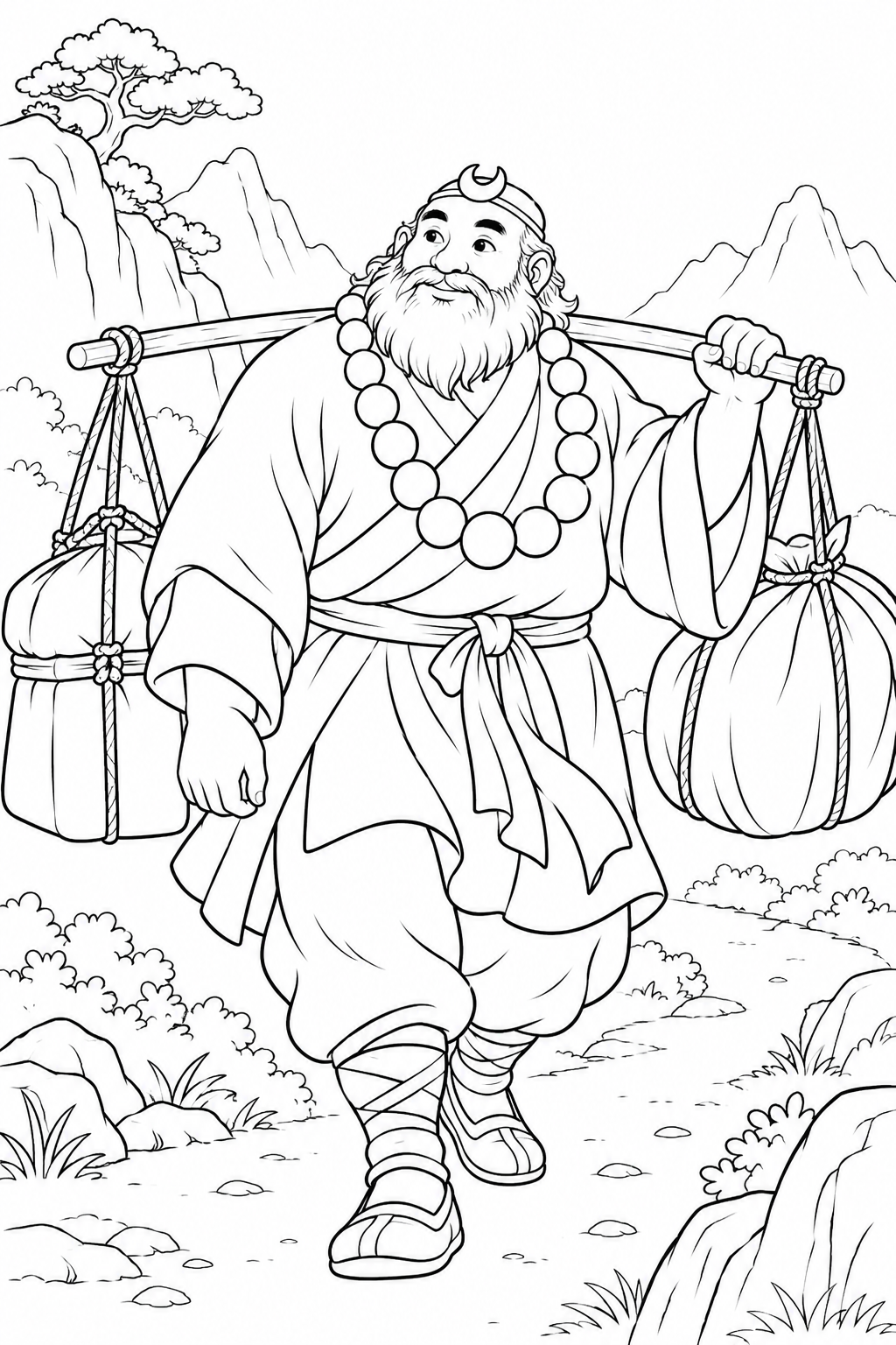 ほっこり西遊記:悟浄と旅の荷物の塗り絵